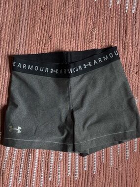 Under Armour Women's Dark Gray Stretch Training Shorts with Black Logo Waistband